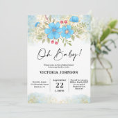 Blue Floral Baby Shower 招待状 (スタンド正面)