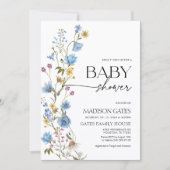 Blue Floral Baby Shower Invitation  招待状 (正面)
