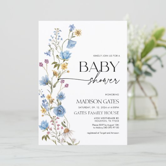 Blue Floral Baby Shower Invitation 招待状 (スタンド正面)