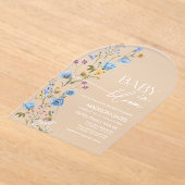 Blue Floral Baby Shower Invitation, Baby in Bloom  アクリル招待状 (レイダウン)