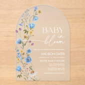 Blue Floral Baby Shower Invitation, Baby in Bloom  アクリル招待状 (正面)