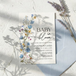 Blue Floral Baby Shower Invitation, Baby in Bloom  招待状