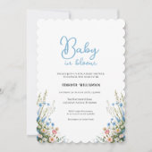 Blue Floral Baby Shower invitation, Baby in Bloom 招待状 (正面)