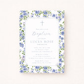 Blue Floral Baptism Invitation for Girl 招待状