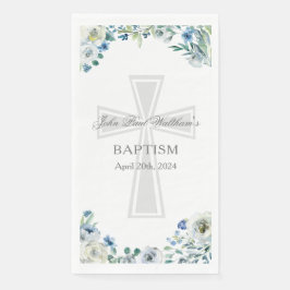 Blue Floral Baptism Party Christian Cross Custom