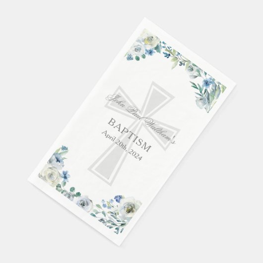 Blue Floral Baptism Party Christian Cross Custom (コーナー)