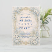 Blue Floral Baroque Frame 90th Birthday 招待状 (スタンド正面)