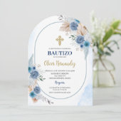 Blue Floral Bautizo Spanish Invitation 招待状 (スタンド正面)