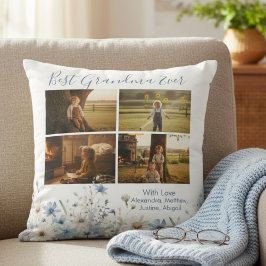 Blue Floral Best Grandma Ever Picture Gift クッション
