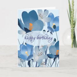 Blue Floral Birthday カード