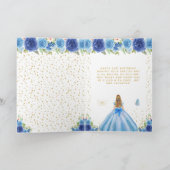 Blue Floral Blonde Hair Girl Birthday カード (内部)