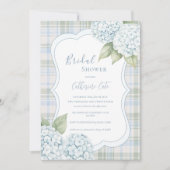 Blue Floral Blue Hydrangea Plaid Bridal Shower  招待状 (正面)