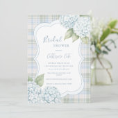 Blue Floral Blue Hydrangea Plaid Bridal Shower  招待状 (スタンド正面)