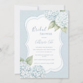 Blue Floral Blue Hydrangea Polkadot Bridal Shower 招待状 (正面)