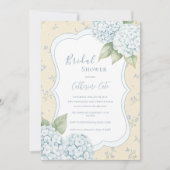Blue Floral Blue Hydrangea Yellow Bridal Shower  招待状 (正面)