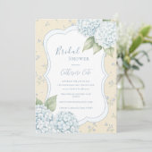 Blue Floral Blue Hydrangea Yellow Bridal Shower  招待状 (スタンド正面)