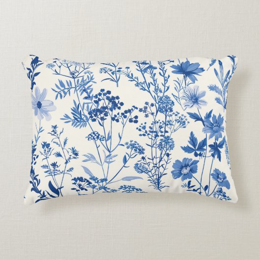 Blue Floral Botanical Farmhouse Decor  アクセントクッション (正面)