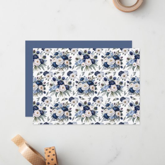 Blue Floral Botanical Note Card ノートカード (正面/裏面インサイチュ)