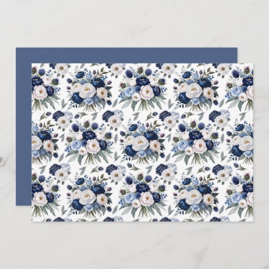 Blue Floral Botanical Note Card ノートカード (正面/裏面)