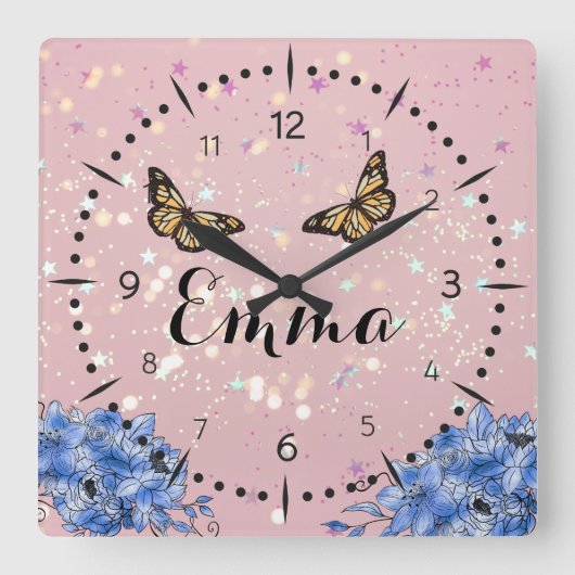 Blue Floral bouquet in the blooming garden スクエア壁時計 (正面)