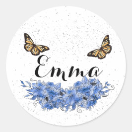 Blue Floral bouquet in the blooming garden ラウンドシール