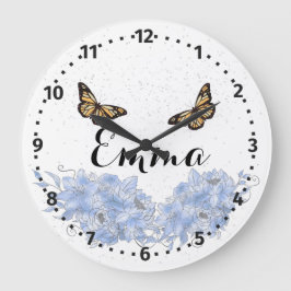 Blue Floral bouquet in the blooming garden ラージ壁時計