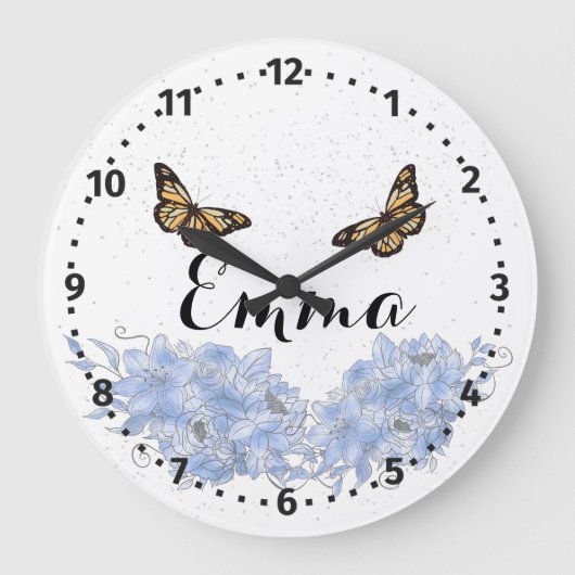 Blue Floral bouquet in the blooming garden ラージ壁時計 (正面)