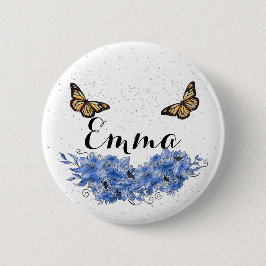 Blue Floral bouquet in the blooming garden 缶バッジ