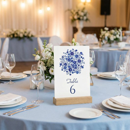 Blue Floral Bouquet Wedding Table Number 招待状