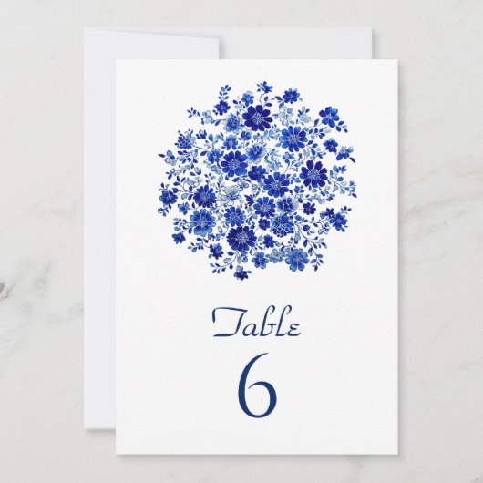 Blue Floral Bouquet Wedding Table Number 招待状 (正面)