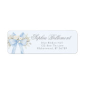 Blue Floral Bow Baby Shower Return Address ラベル (正面)