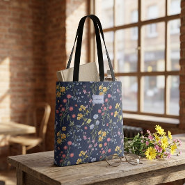 Blue Floral Bow Chic Trendy unique トートバッグ