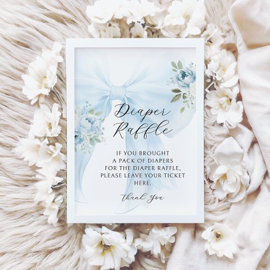 Blue Floral Bow Coquette Diaper Raffle Baby Shower 招待状