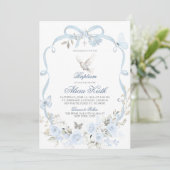 Blue Floral Bow Coquette Dove Baptism 招待状 (スタンド正面)