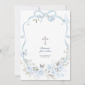 Blue Floral Bow Coquette Dove Baptism 招待状 (裏面)
