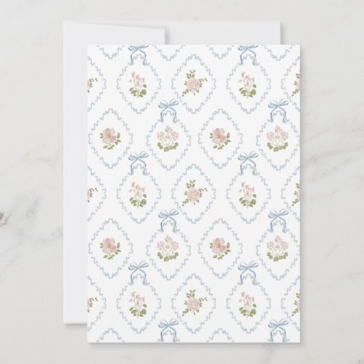 Blue Floral Bow Elegant Christian Girl Baptism 招待状 (裏面)