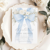 Blue Floral Bow It's a Boy Baby Shower 招待状