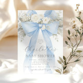 Blue Floral Bow It's a Boy Baby Shower 招待状