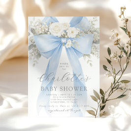 Blue Floral Bow It's a Boy Baby Shower 招待状