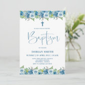 Blue Floral Boy Baptism invitation 招待状 (スタンド正面)