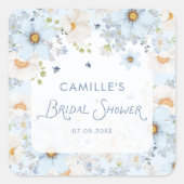 Blue Floral Bridal Bridal Shower スクエアシール (正面)
