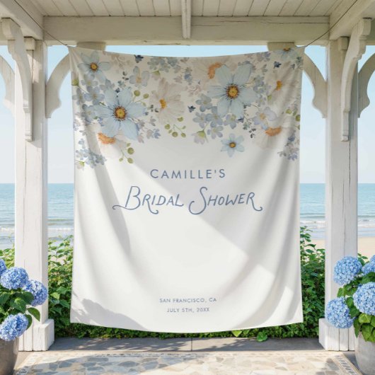Blue Floral Bridal Bridal Shower Backdrop Banner タペストリー