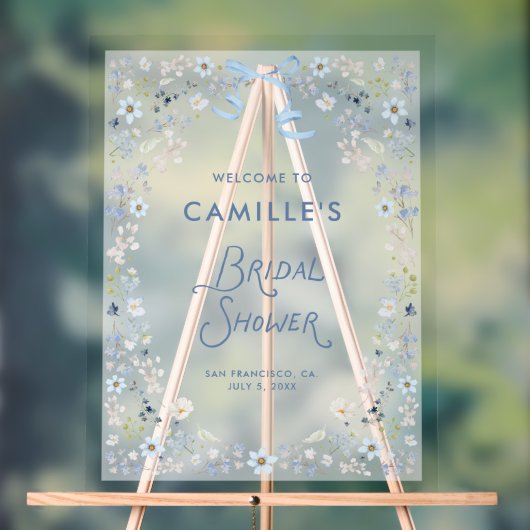 Blue Floral Bridal Shower Acrylic Welcome Sign アクリルサイン (ニュートラル)