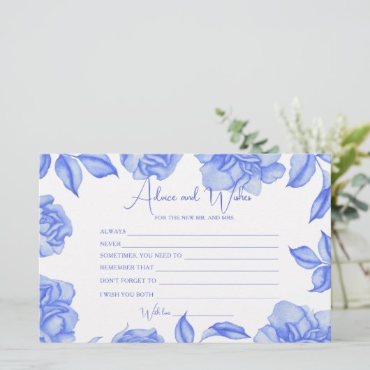 blue Floral Bridal Shower Advice and Wishes 便箋 (スタンド正面)