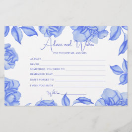 blue Floral Bridal Shower Advice and Wishes 便箋