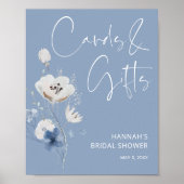Blue Floral Bridal Shower Cards and Gifts Sign ポスター (正面)