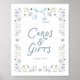 Blue Floral Bridal Shower Cards and Gifts Sign ポスター