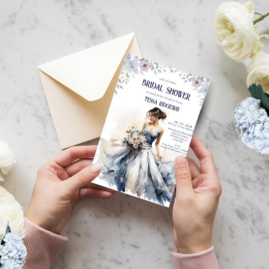 Blue Floral Bridal Shower Invitation 招待状