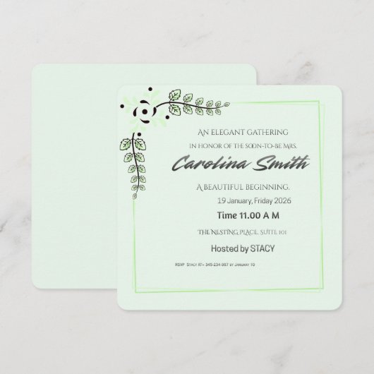 Blue Floral Bridal Shower Invitation | Editable Sp 招待状 (正面/裏面)