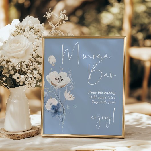 Blue Floral Bridal Shower Mimosa Sign ポスター